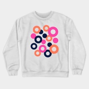 DROPS Polka Dots Rings Geometric Mid-Century Abstract in Retro Midnight Blue Orange Fuchsia Hot Pink - UnBlink Studio by Jackie Tahara Crewneck Sweatshirt